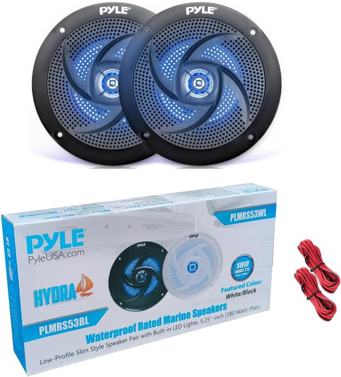 Set Luidsprekers - Audiovisuele Set - Waterdichte Installatie - Geïntegreerde LED Verlichting - 5.25 Inch Diameter - Zwart