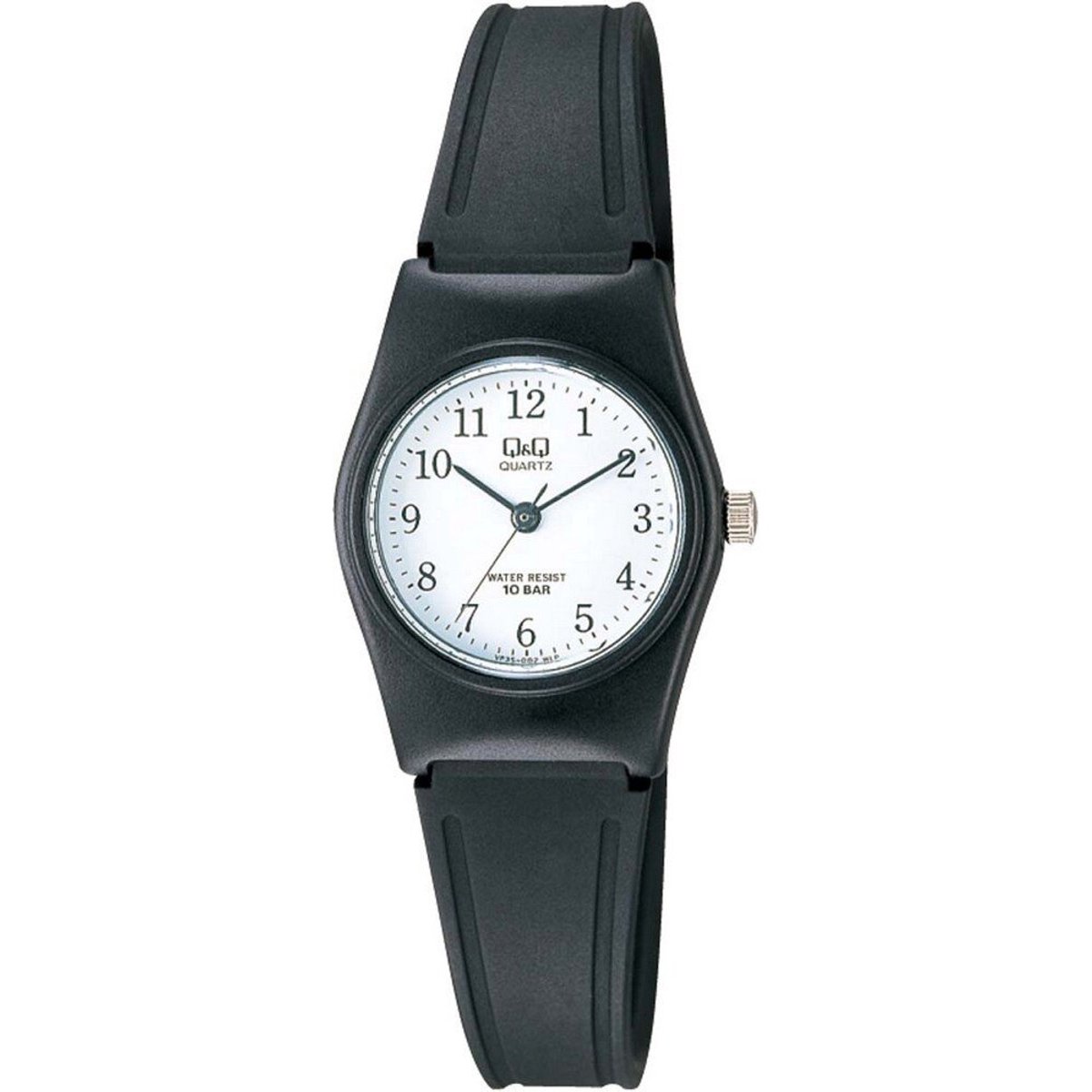 QQ VP35J002Y - Horloge - Sport - Analoog - Dames - Vrouwen - Kinderen - Plastic band - Overig - Kunststof - Cijfers - Zwart - Wit - 10ATM