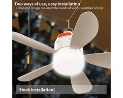 Draagbare Tent Ventilator - Plafond Ventilator Luifel - Outdoor Koeling - Met LED Licht - 12.4 Centimeter Diameter - Wit
