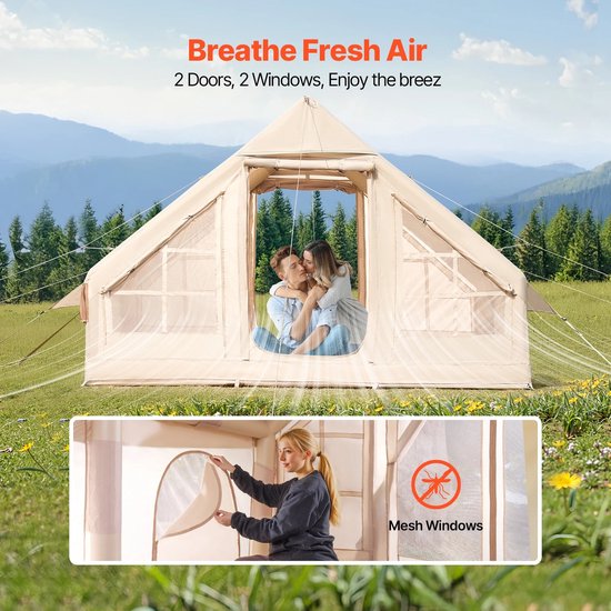 Deliqa opblaasbare kampeertent - tent - eenvoudige opzet 5/10 minuten - 4-6 personen - glamping tent - met pomp / haringen / opbergtas - 3 x 2 x 2 meter van Merkloos — afbeelding 5