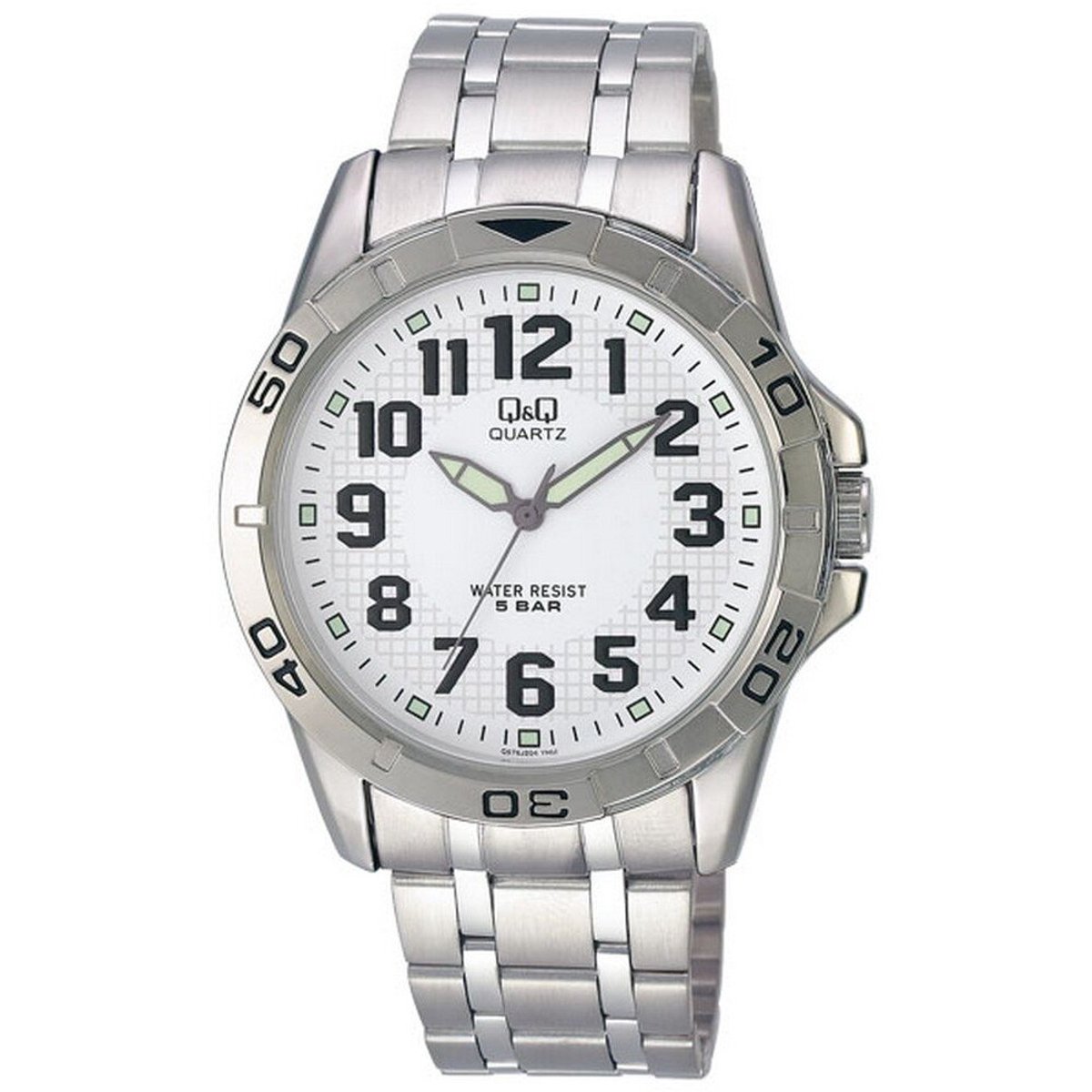 QQ Q576J204Y - Horloge - Analoog - Heren - Mannen - stalen band - Rond - Cijfers - Staal - Zilverkleurig - Wit