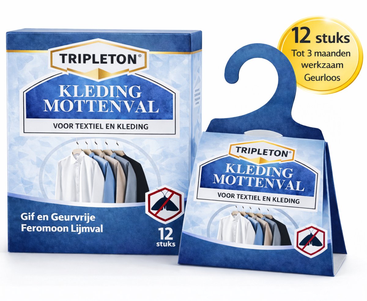Tripleton® Mottenval Kledingmotten - 12 stuks - Mottenvallen - Feromoonval - Kledingmotten - Kleding Mottenval - Mottenvanger - Mottenval