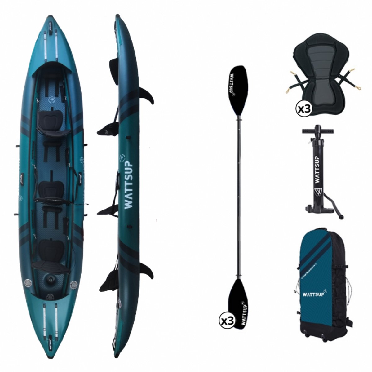 Wattsup Cod 3 Persoons Opblaasbare Kajak Blauw 460cm