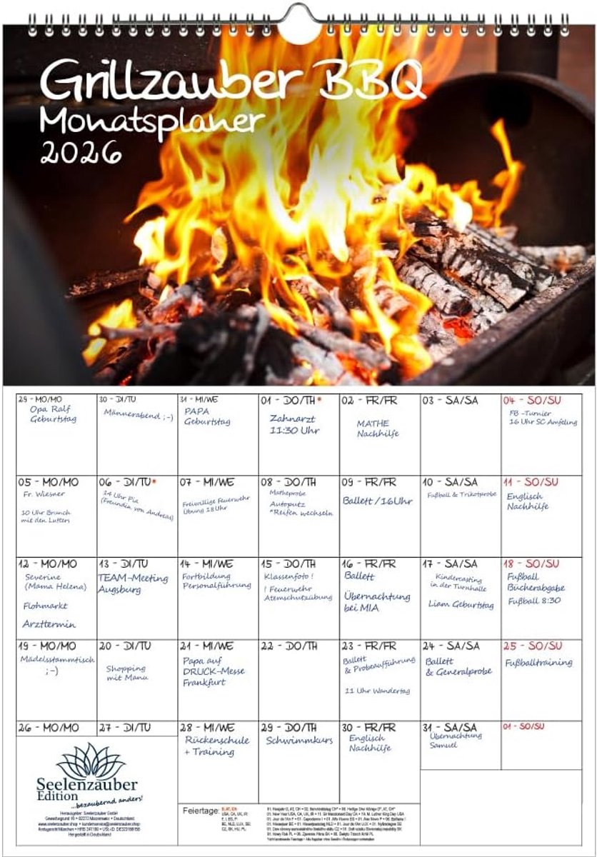 BBQ Kalender - Grill Planner - Jaar Planning - Met Hangers - A3 Formaat - Meerkleurig