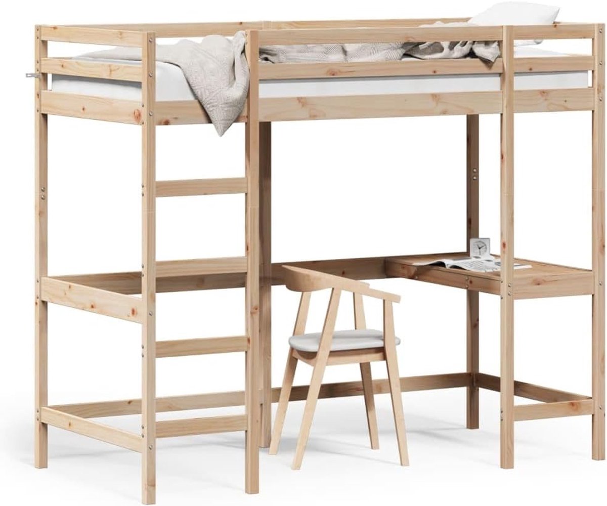 Houten Loft Bed - Kinderbed Met Bureau - Ruimte Besparen - Massief Hout - 100x200 cm