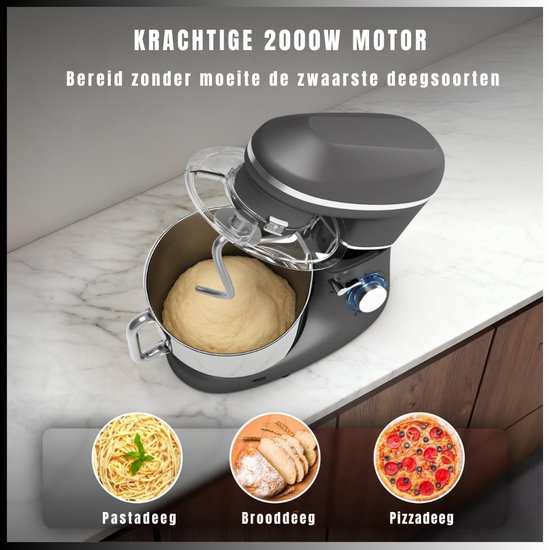 SAVI® Mixer met mengkom - Mixer - Mixer met mengkom keukenmachine - Zilver/ Zwart - 22cm x 35cm x 30cm van Merkloos — afbeelding 2