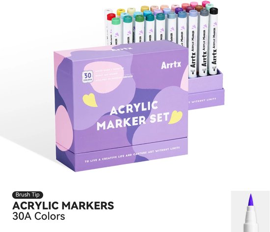 Arrtx - Acrylmarkers - 30A - Paint Brush Tip Markers - 30 kleuren