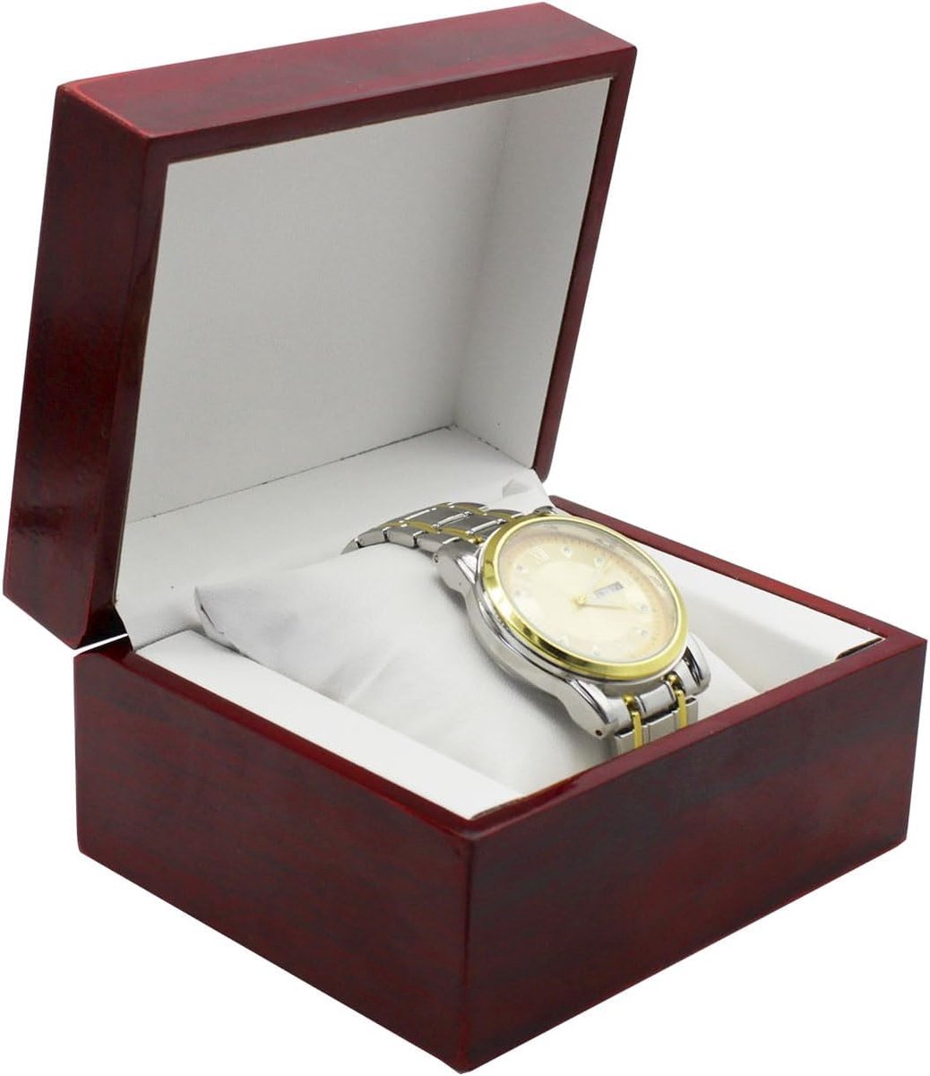 Houten Watch Box - Vierkante Watch Box - Opbergdoos met Verwijderbare Kussen - Retro Watch Houder voor Dresser Tafels - Winkels - Tentoonstellingen (Rood)