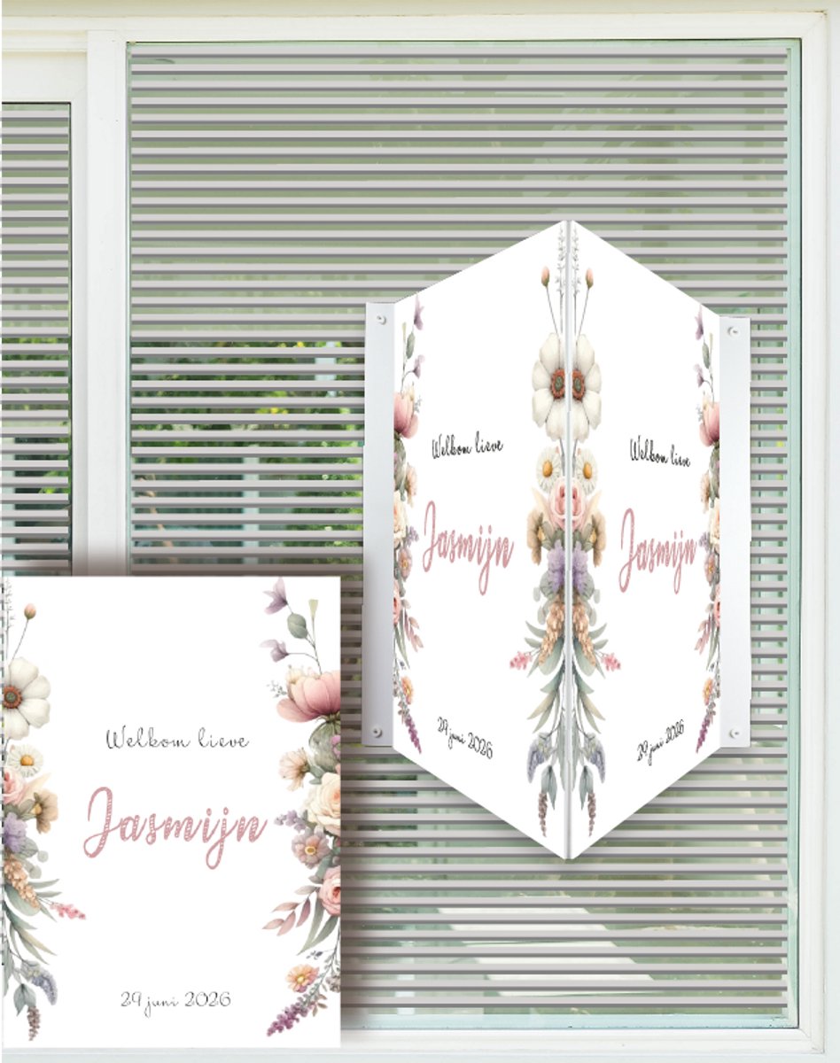 Studio Jitske raambord raamsticker 80cm geboortebord geboorteaankondiging bloemen