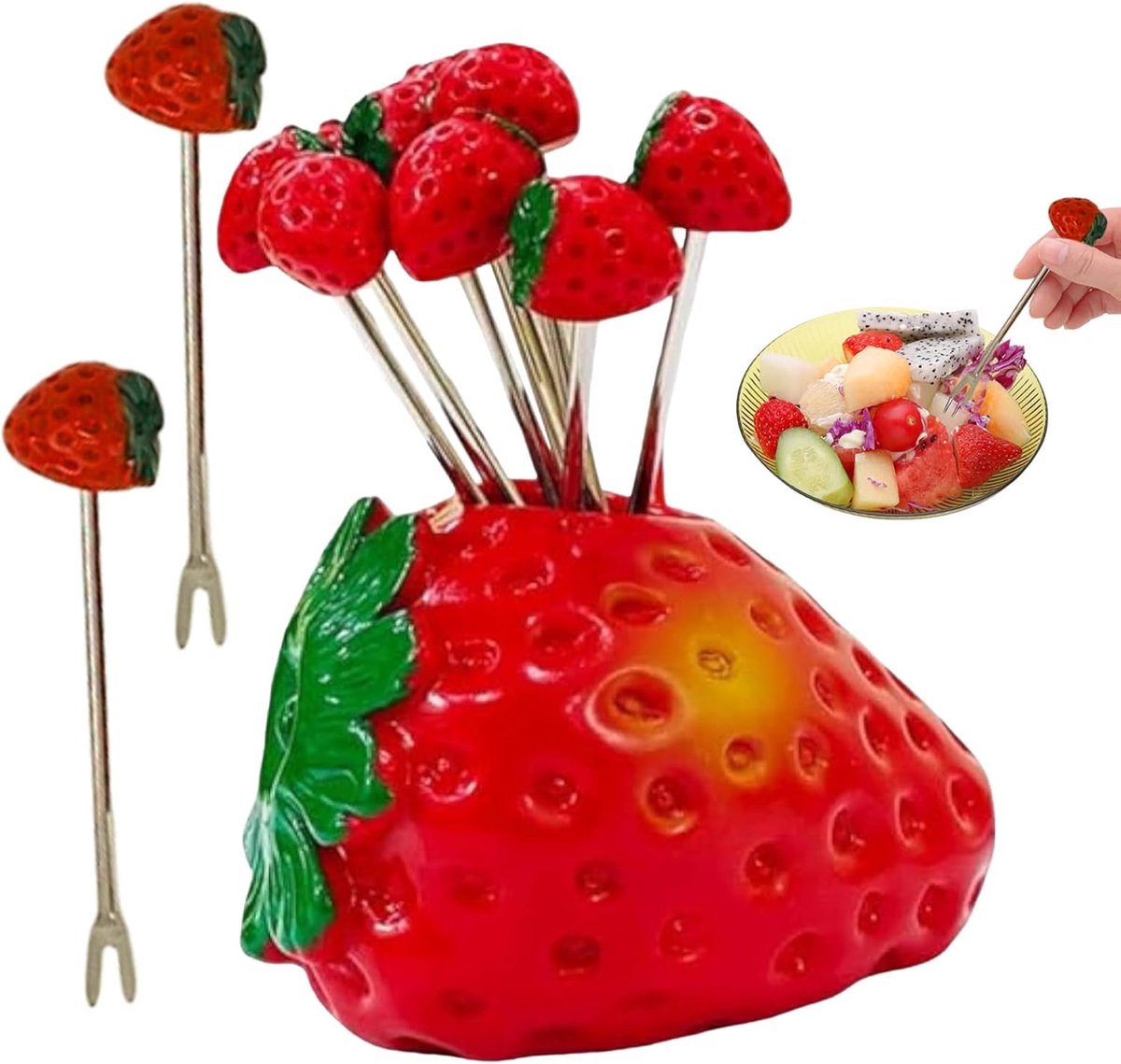 Voorgerecht Vorken - Fruitprikkers Saladevorken - Tafeldecoratie Desserts - Herbruikbaar Roestvrij Staal - 9x6 cm - Aardbei Hart