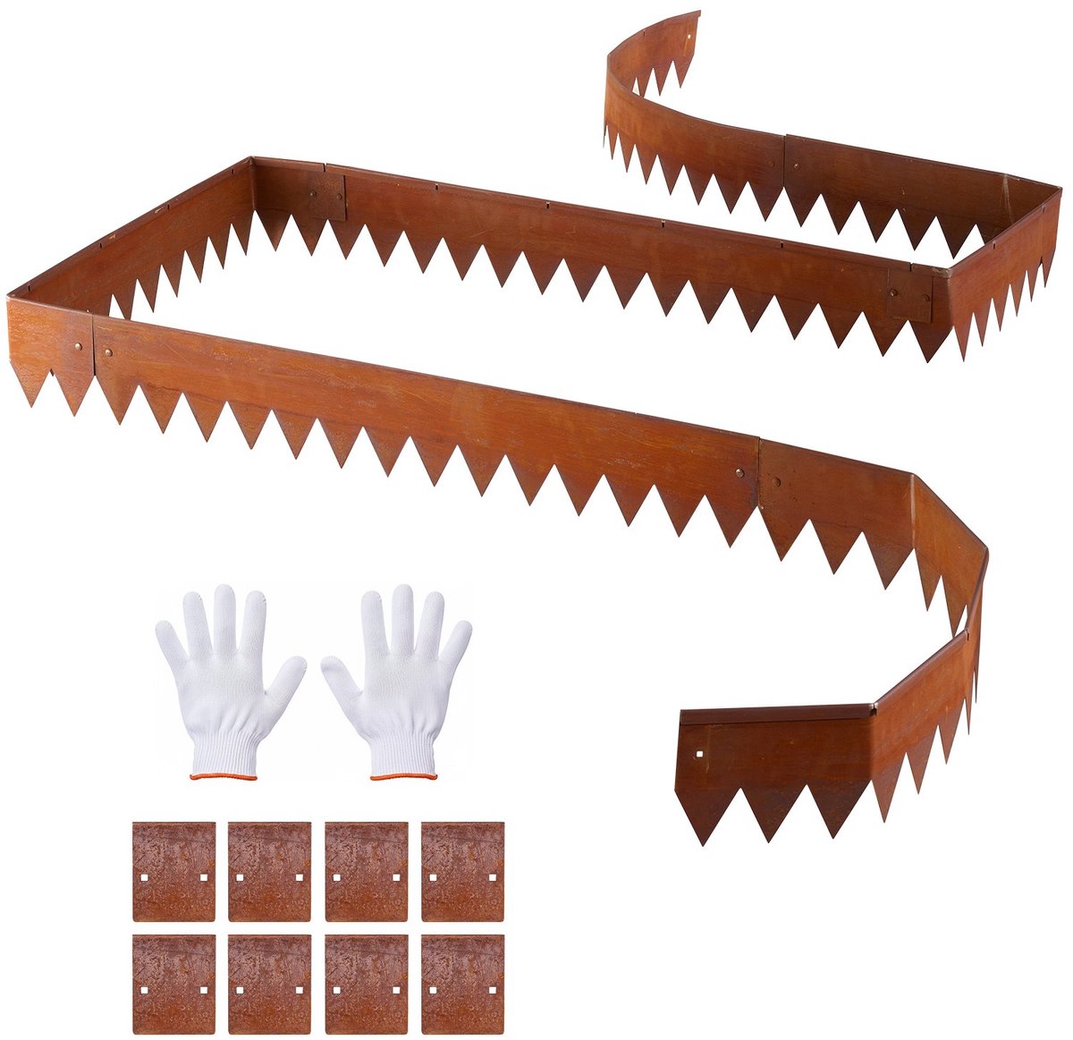 Gazonrand Tuinafboording - Cortenstaal Kantopsluiting - Set 6-delig - 101,6 x 15,2 cm - 8 Koppelplaten - Flexibel Buigbaar - Voor Bloembedden en Tuinpaden - Roestbruin