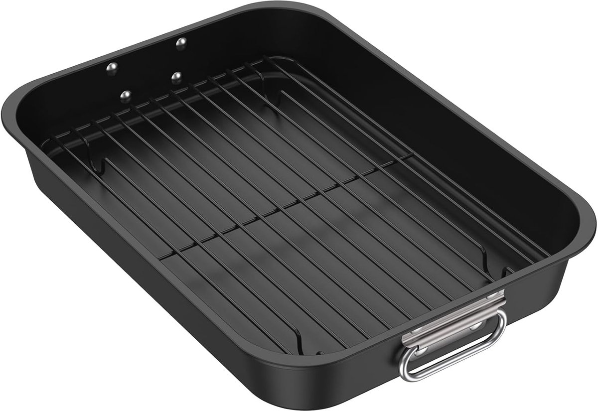 Bakplaat met rooster - Ovenplaat Grill - Gezond Bakken - Dubbele handgrepen - 40 x 29 cm - Zwart