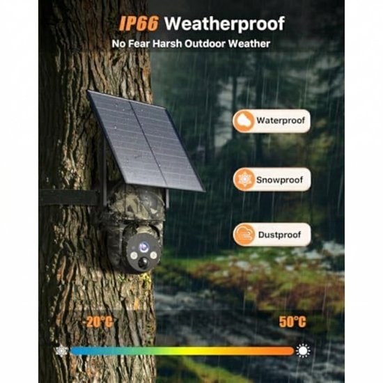 Beveiligingscamera 4G LTE - Bewakingscamera met SIM Kaart - 2K HD Video - Zonnepaneel Opladen - 360° PTZ Rotatie - Kleur Nachtzicht en Infrarood - PIR Bewegingsdetectie - IP66 Waterdicht - 10400mAh Batterij - 32GB SD Kaart van Merkloos — afbeelding 3