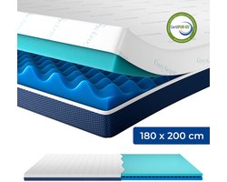 CozySense® DualFeel Topper Matras 180x200 - Matras Topper - Topmatras - Topdekmatras - Met Koele & Warme Kant - CertiPUR® - Stevige Hardheid - 7.5 cm - Wasbare Hoes