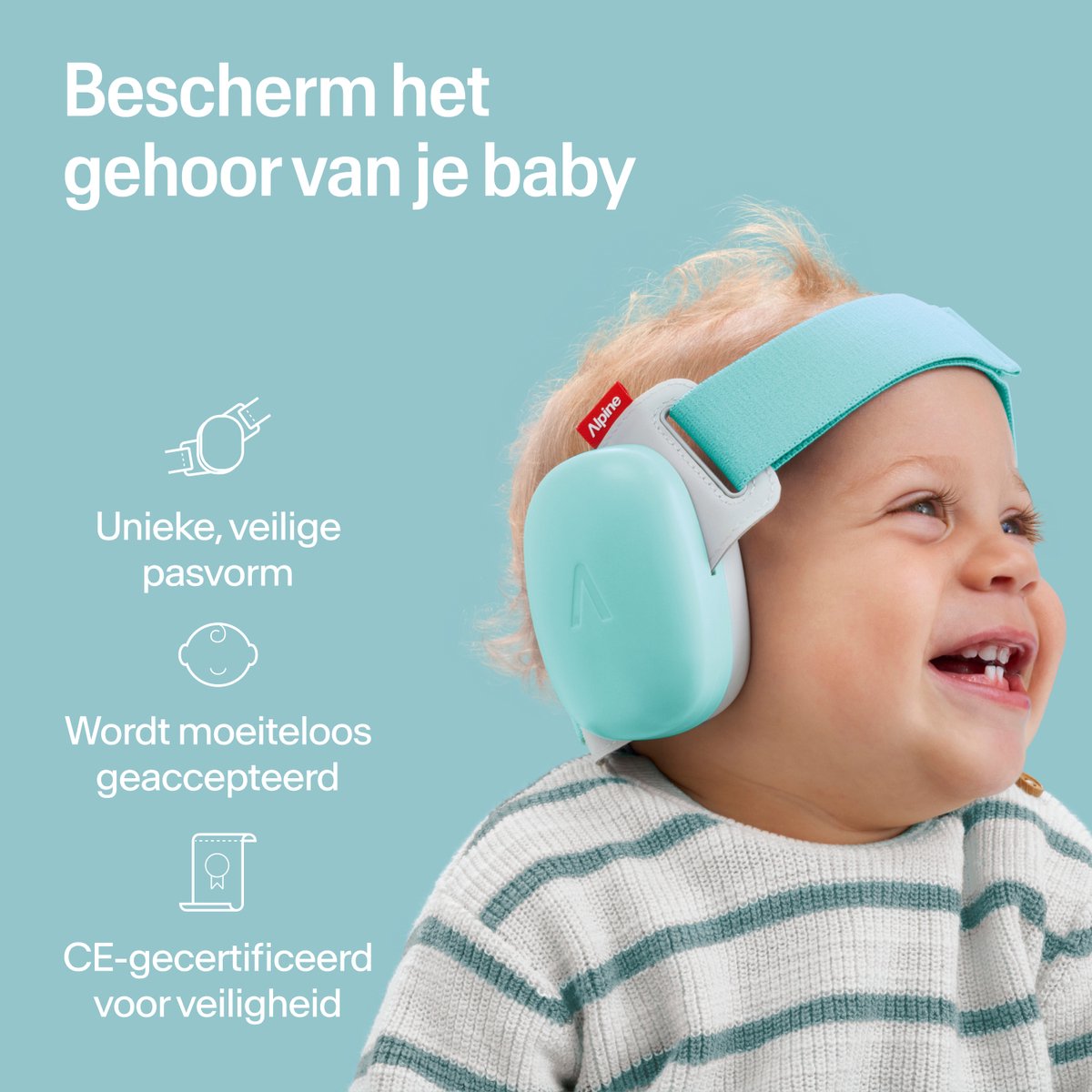 Alpine Muffy Baby Comfort (12-48 Maanden) - CE & ANSI Gecertificeerde Koptelefoon Baby - Verstelbare Gehoorbescherming Baby en Kinderen - Unieke Hoofdband voor Veilige & Comfortabele Pasvorm - 24 dB Demping - Aqua Blue – foto 2