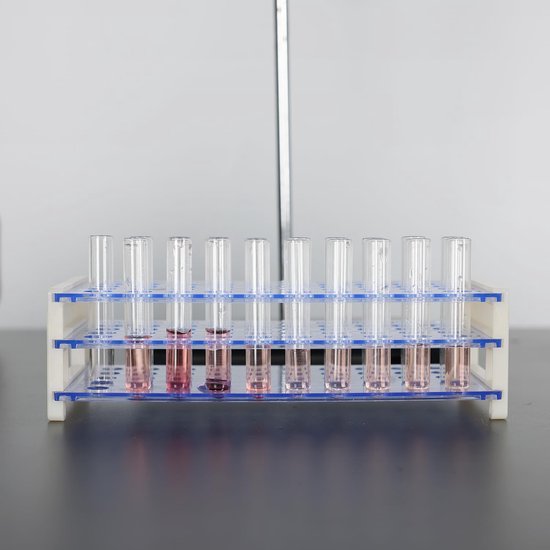 Reageerbuis rekje - Buizenhouder frame - Laboratorium experimenten - Drie niveaus afneembaar - 50 plaatsen 16 mm - Blauw — afbeelding 2