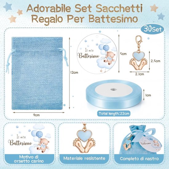 Babyshower Cadeauset - Doop Bedankjes - Feestelijke Herinneringen - 30 Delige Set - 19.99 x 14 x 3.99 cm - Blauw — afbeelding 3