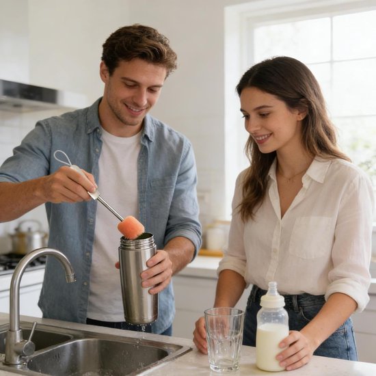 Fles Borstel - Schoonmaak Tool - Flessen Reinigen - Uitschuifbare Handgreep - Compact Ontwerp - Wit — afbeelding 4