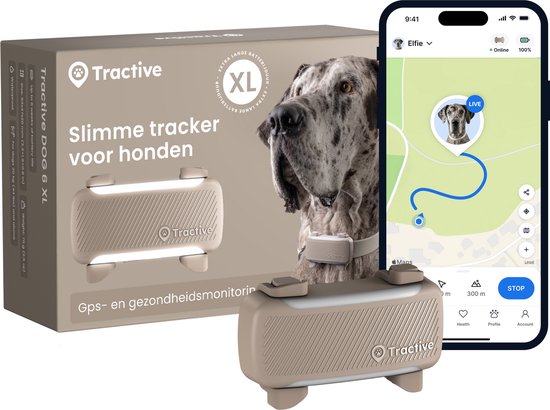 Tractive DOG 6 XL – Collier GPS Chien Connecté avec Moniteur de Signes Vitaux et Alertes de Santé, 6 Semaines d'Autonomie – Marron