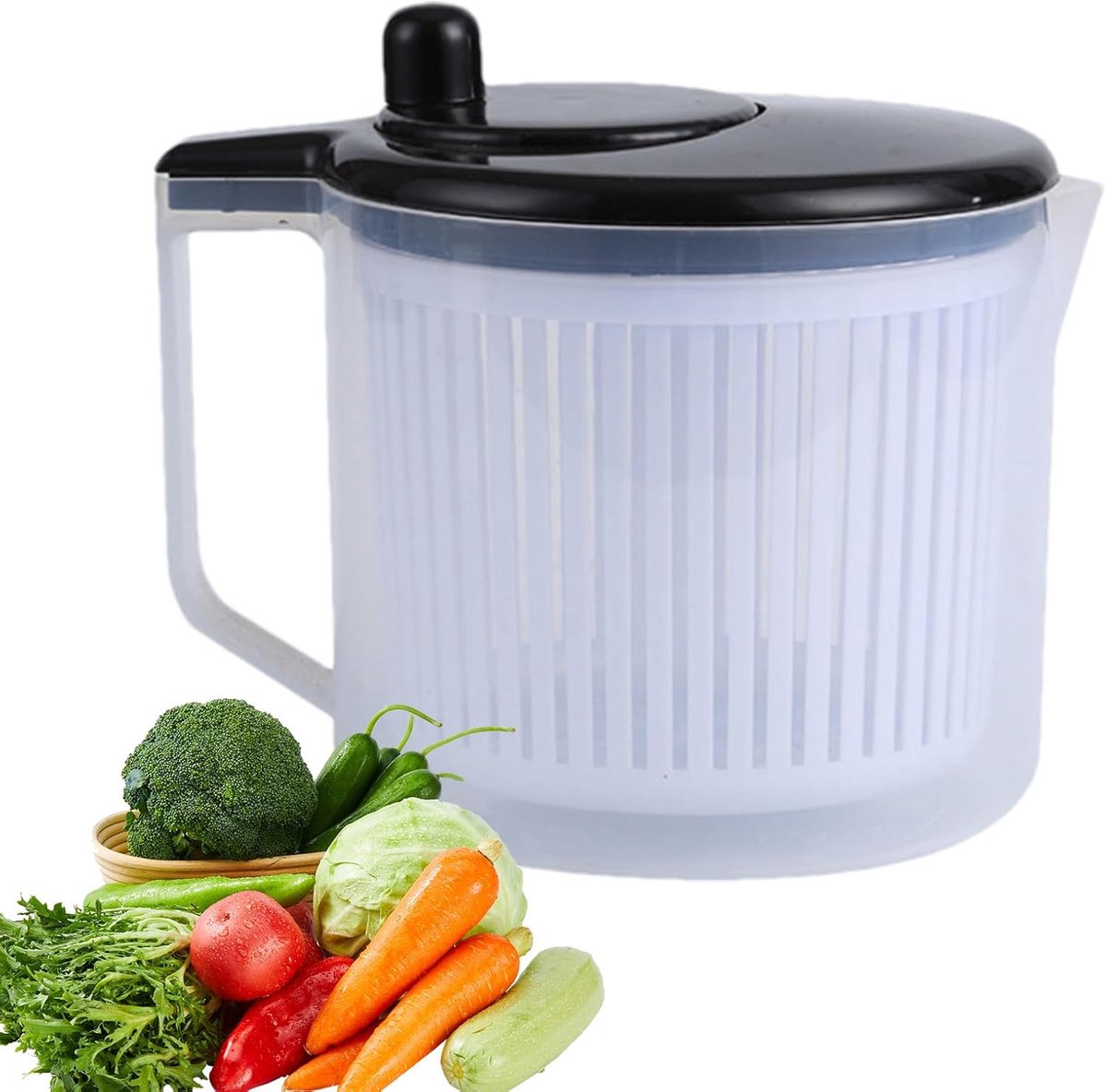 Slacentrifuge - Groente Droger - Keuken Bereiding - Handmatige Bediening - 20x18x18 cm - Zwart