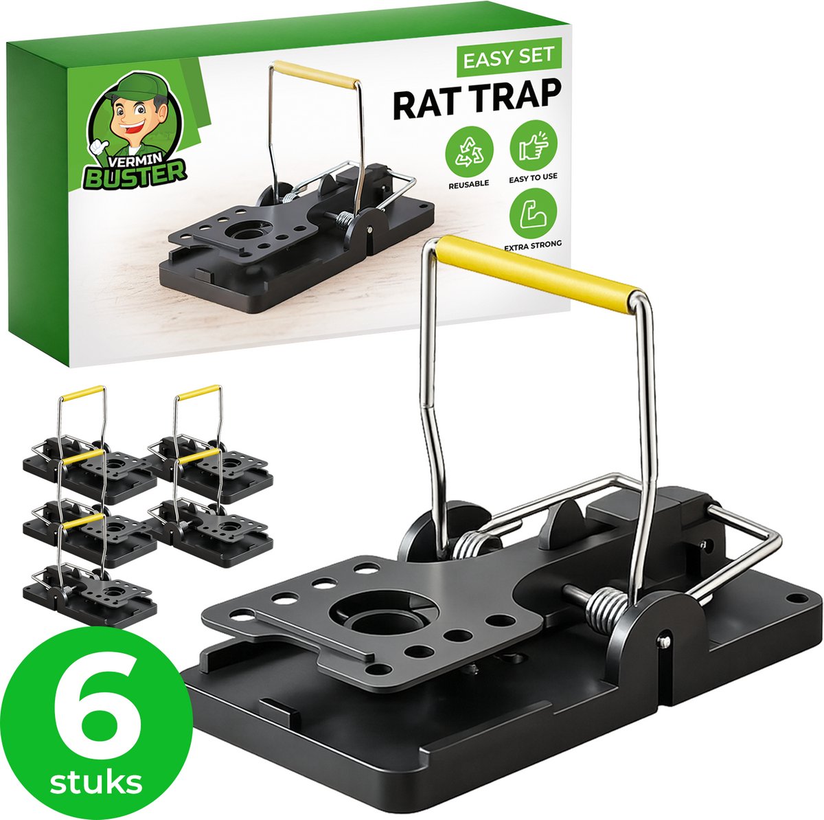 VerminBuster Rattenval 6 stuks - Rattenklem - Rat Trap - Rattenvallen voor binnen en buiten - Professionele Rattenklemmen