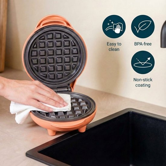 Bestron Wafelijzer - AMW500PE - 550W - Mini wafel - Anti aanbaklaag - Oranje - 5 jaar garantie van Bestron — afbeelding 2