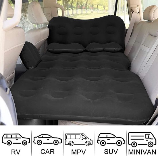 Inflatable Car Air Mattress Travel Bed - Thickened Camping Bed Sleeping Pad with Car Air Pump 2 Pillows for Car Tent SUV Sedan Pickup Back Seat - Black van Merkloos — afbeelding 2