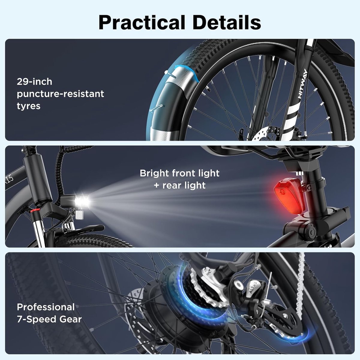 Hitway Elektrische Fiets BK15 Plus - 29 Inch City Commuter EBike met Afneembare 48V 15.6Ah Lithium Batterij - Mountain E-Bike met 250W Motor - 7 Versnellingen - IP54 Waterdicht - Elektrische Fietsen - afbeelding 2