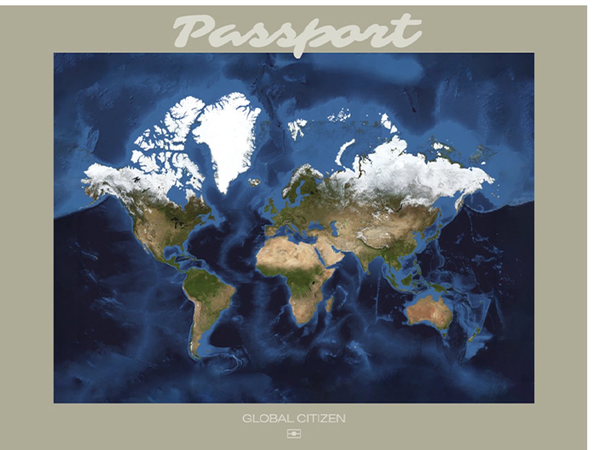 Wereldkaart 40 x 30 cm - Aluminium - Voelbaar 3D Reliëf - Groen - World map - Passport - Vintage - Retro - Muurdecoratie - Wanddecoratie