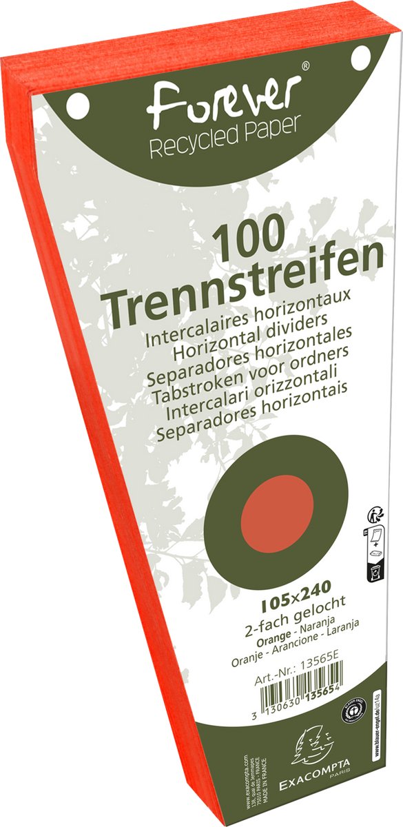 Exacompta 6x FOREVER® Pak van 100 trapezium tabstroken met perforatie 180g - 105x240mm - Oranje - 13565E