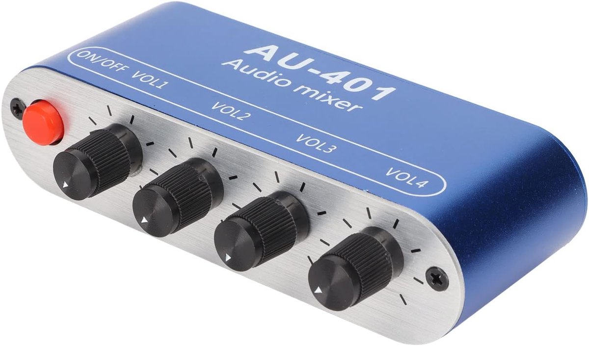 Stereo Mixer - Audio Switcher - Volume Aanpassing - 4 In 1 Out - Compact Design - Blauw