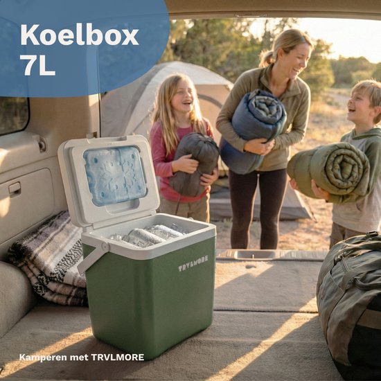 TRVLMORE Koelbox 7L - 38 Uur Koeling - Frigobox - Inclusief 2 Koelelementen - Koelbox Klein - Groen van Merkloos — afbeelding 2