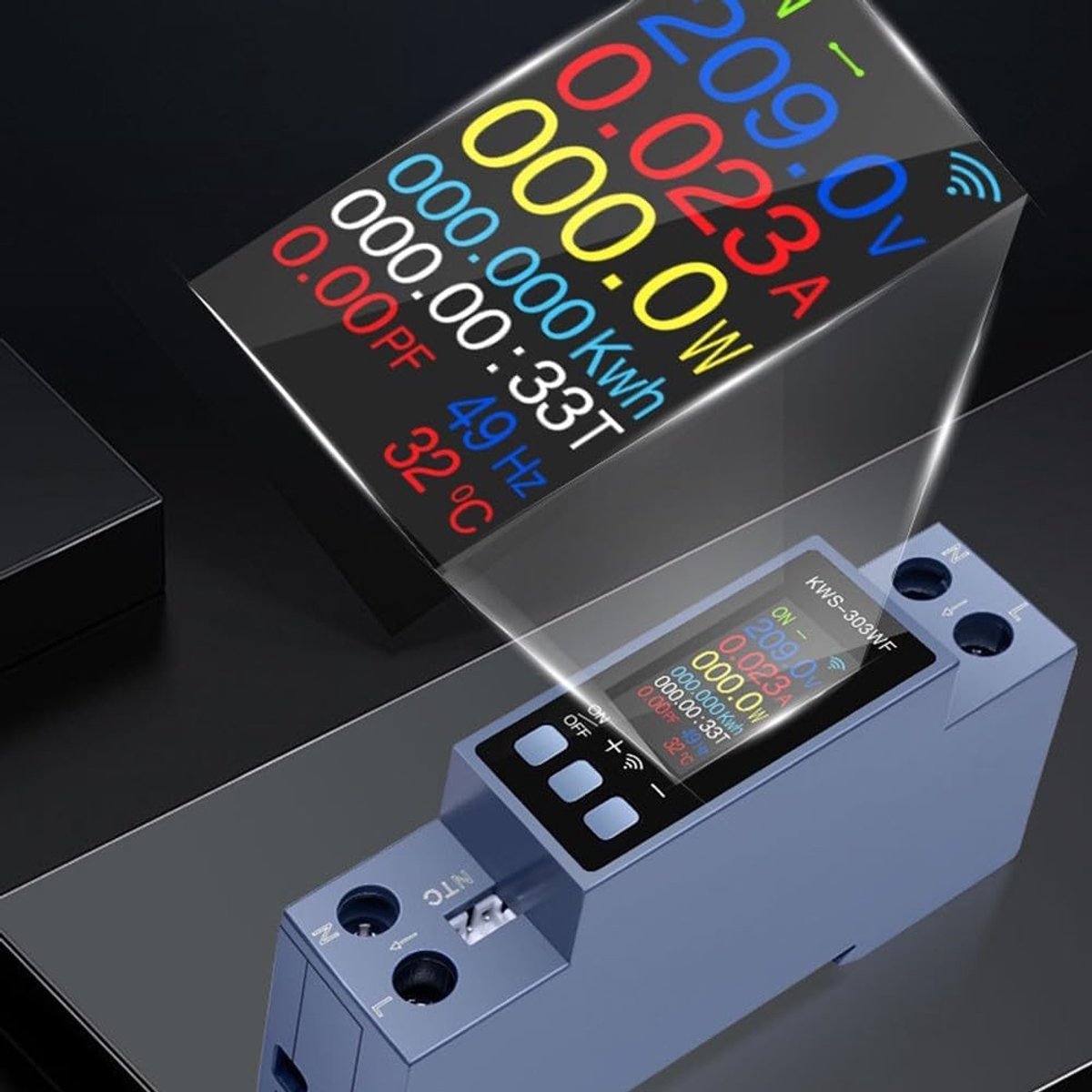 Stroommeter - Energie Monitor - Energie Verbruik - Draadloze Communicatie - 8.6 x 8.3 x 5 cm - Blauw