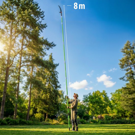 Sillar Telescopische Snoeizaag - 8 Telescopische Stokken - Verstelbaar 2 m - 8 m - Handzaag - 2-in-1-modus snoeischaar + 3 mesjes - Set voor Snoeiwerkzaamheden — afbeelding 4