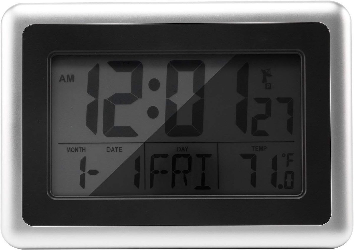 Digitale Wandklok - Groot LCD - Tijd & Temperatuur - Tafelmodel Mogelijk - Batterijgevoed - Zilver