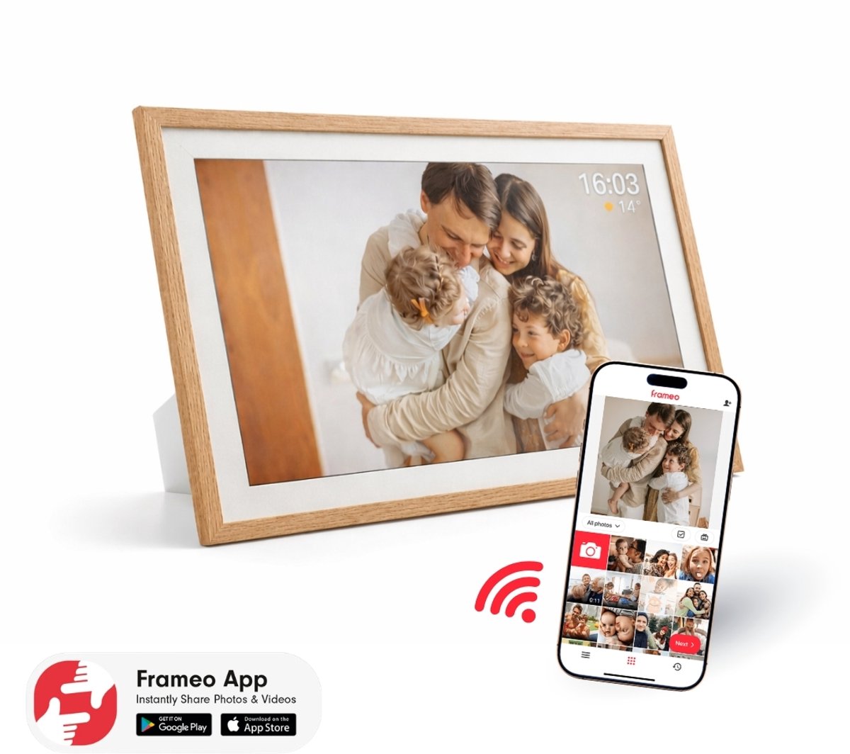 UMBRION Grote Digitale Fotolijst - Hout - Frameo - 15.6 inch - 32 GB
