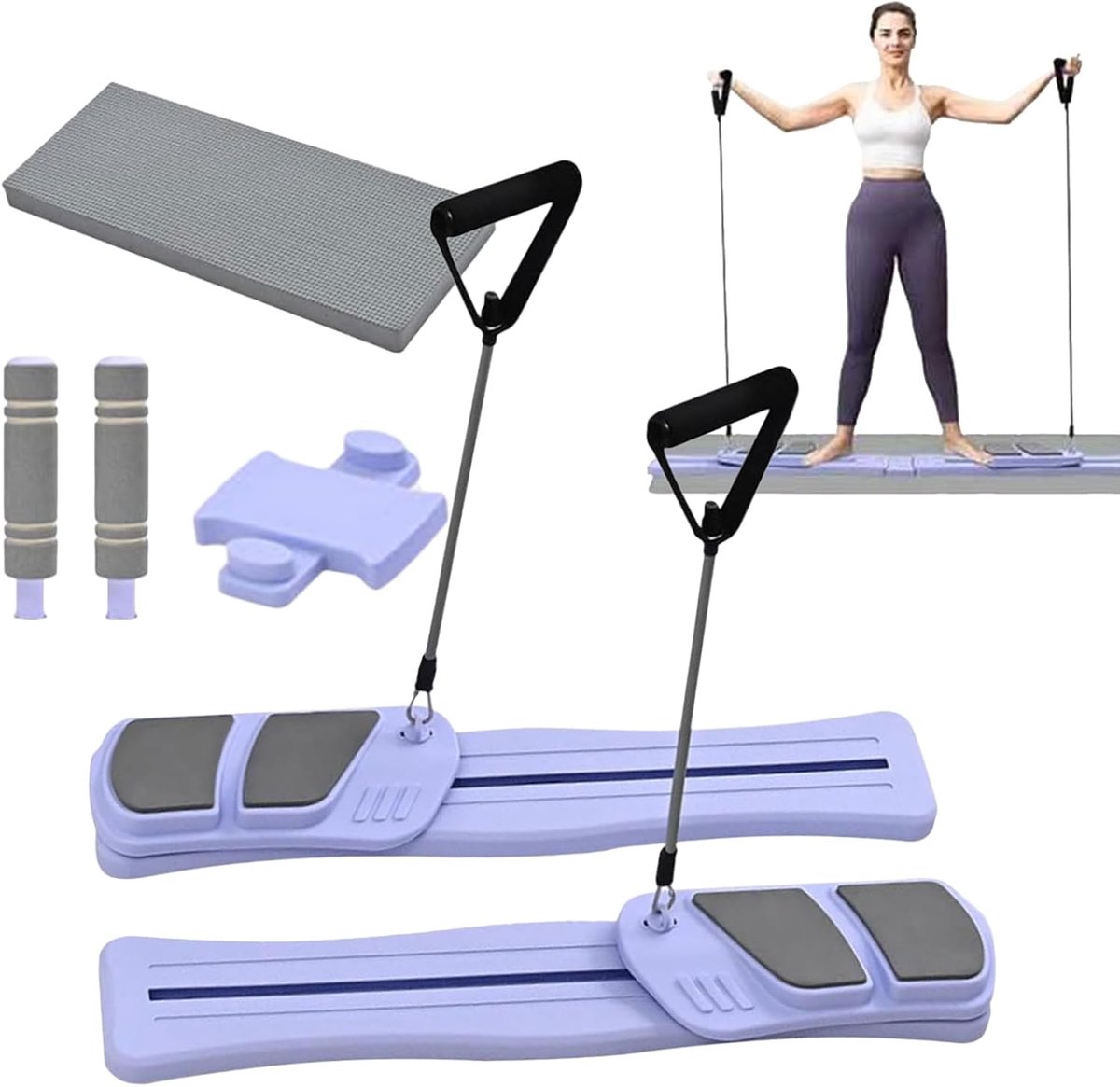 Pilates Board - Fitness Split Board - Thuis Trainen - Met Weerstandsbanden - 76x28x8 cm - Paars