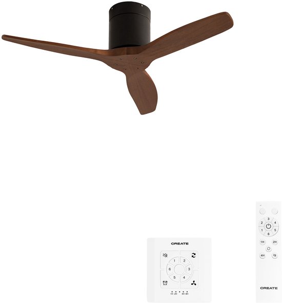 Stille plafondventilator 40W met technische ABS bladen, IP44, zomer/winter functie, maat S, wandbediening, geen licht