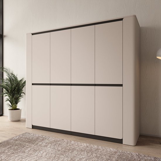 Meubella - Vexon - Armoire 4 portes - Beige/Zwart - 240x63x214 cm