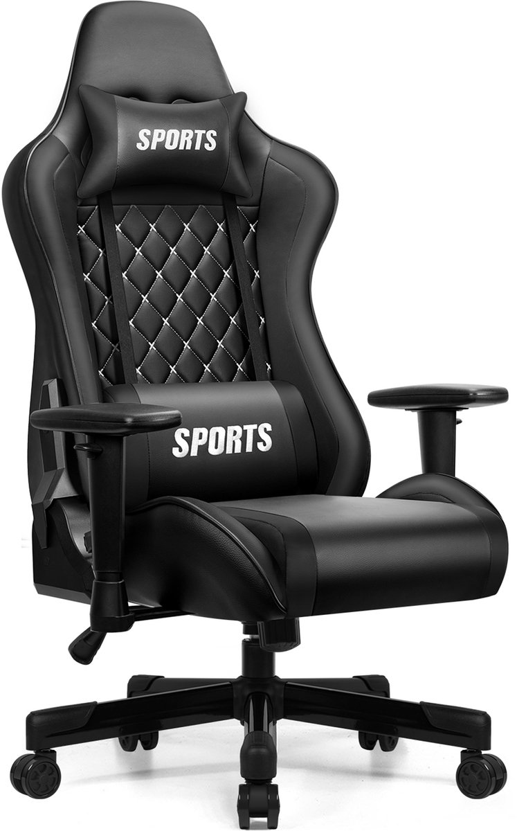 Hiaonyx gamestoel - gaming stoel - met 170° verstelbare rugleuning - In hoogte verstelbare armleuningen Game Stoel - Maximale Belastbaarheid 150kg - Zwart