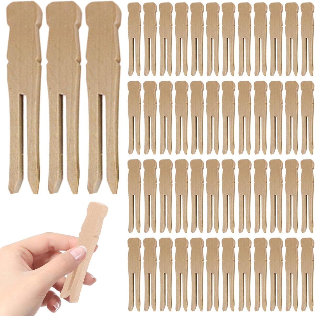 Wasspelden 100 stuks - Kleding clips - Kleding drogen - Natuurlijk hout - 63 cm