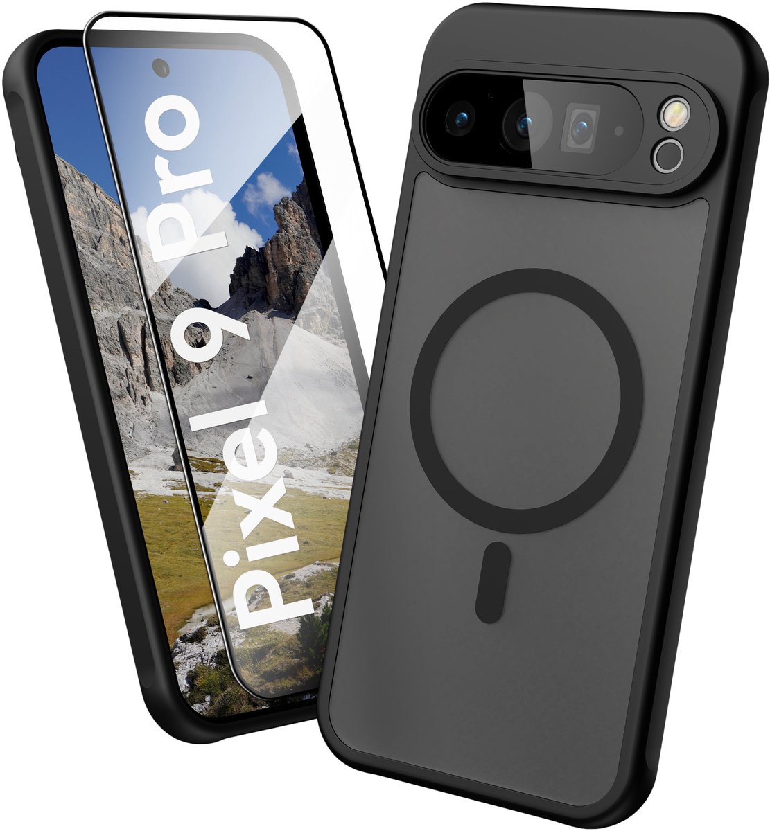 Oakshield Hoesje voor Google Pixel 9 Pro – Halftransparante Telefoonhoes – Schokbestendige Beschermhoes met Camerabescherming – Case in zwart
