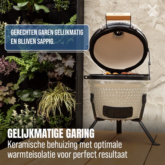 BluMill Kamado BBQ Egg - Kamado 13 Inch - Houtskoolbarbecues - Beige - Ø 27 cm - Houtskoolbarbecue Met Thermometer van BluMill — afbeelding 5