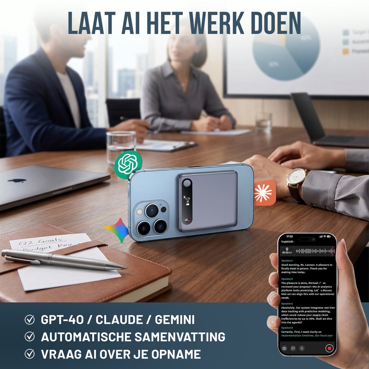 NP Goods AI Voice Recorder Wifi Transfer 64GB Dictafoon - afbeelding 3