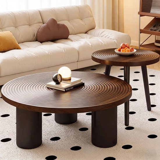Ronde salontafel set - Bijzettafels hout - Woonkamer inrichting - Set ...