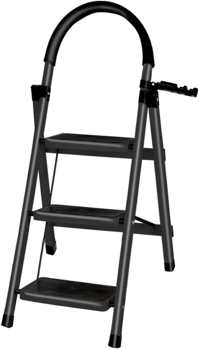 Opvouwbare Trapladder - Opstapkrukje Huishoudtrap - Klusjes Binnen Buiten - Compact Opvouwbaar - 104 x 57 x 415 cm - Zwart
