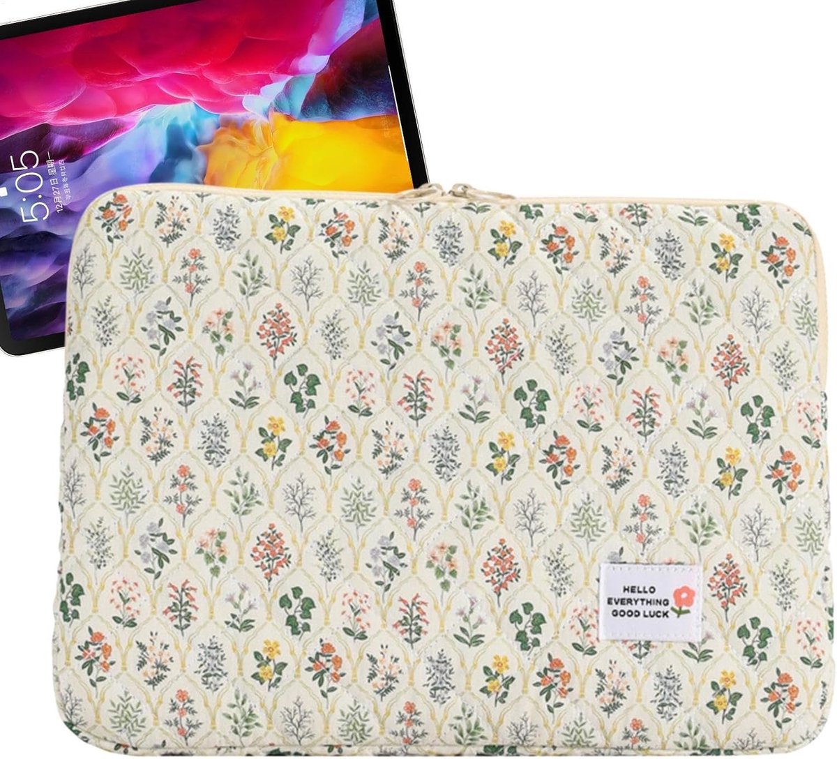 Laptoptas - Laptophoes - Laptop Bescherming - Bloemenpatroon - 14 Inch - Groen