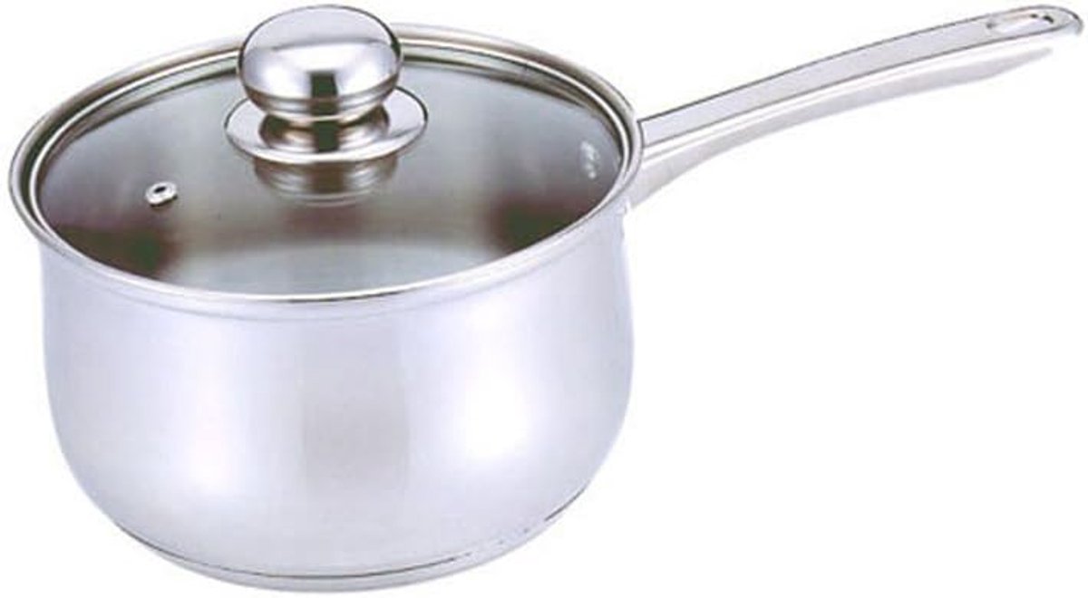 Steelpan met glazen deksel 1 liter - roestvrij staal aluminium