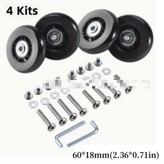 Reservewielen voor bagage, 4 stuks, rubberen kofferwielen, universele reservekofferwielen voor bagage, vervangwielen, 60 mm x 18 mm