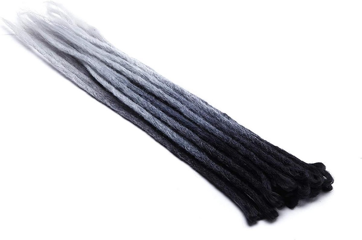 Dreadlock-Extensions 60 cm - Synthetisch Haar - Zwart/Midgrijs/Lichtgrijs - 10 stuks